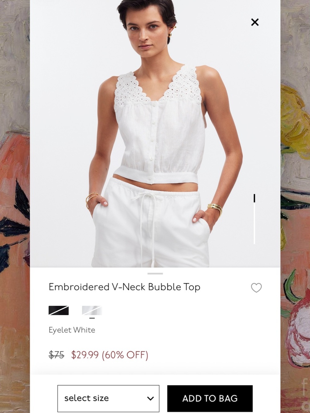 NWT Madewell White Embroidered V-Neck Bubble Top - 14